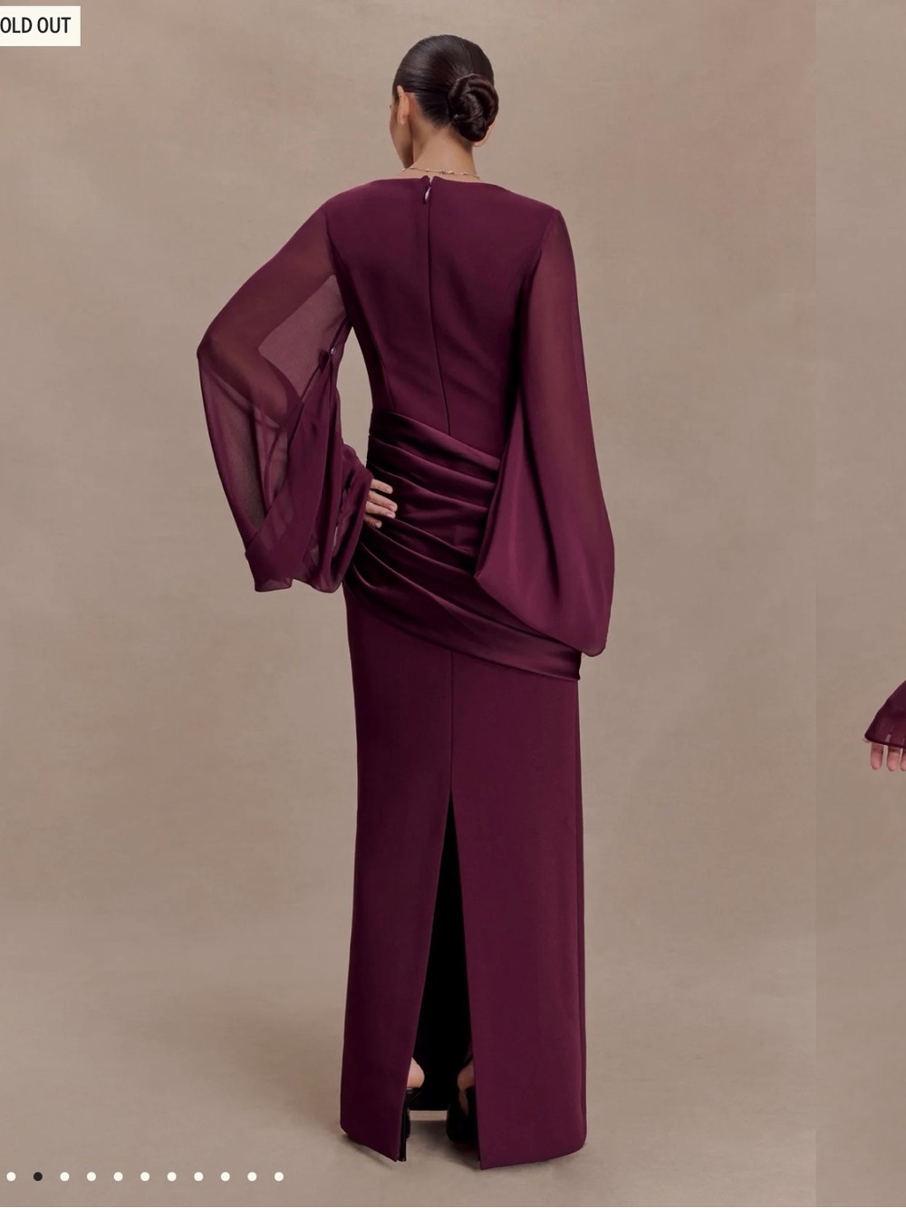 Meshki Plum Draped Maxi Dress with Chiffon Cape Sleeves - Picture 2 of 4